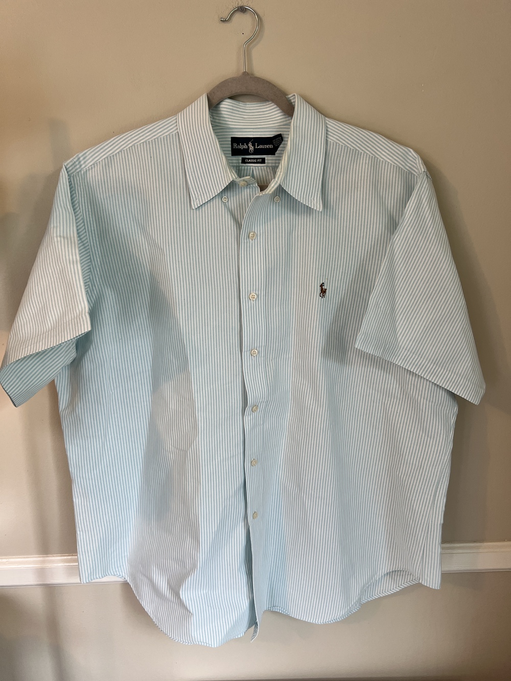 Ralph Lauren Men's Button-Up Shirt Size XXL Green White Seersucker Classic Fit